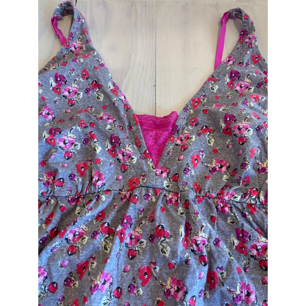 Cacique Floral Lace Trim Babydoll Chemise Nightgown Gray Pink 26/28 1044784